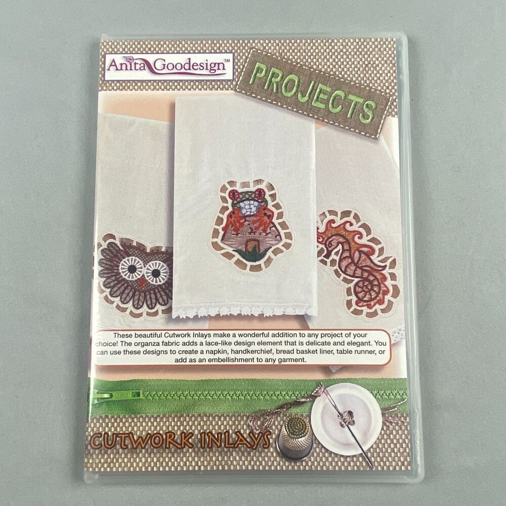 Anita Goodesign Projects Cutwork Inlays Embroidery Machine CD 12 Designs 5x7